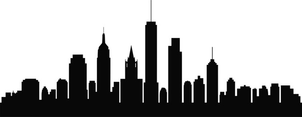 Black Silhouette of a City Skyline with Tall Buildings and Skyscrapers on White Background vector illustration