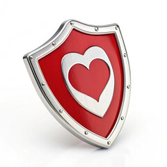 Red shield with heart emblem symbolizing protection, safety, and health insurance