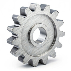 3D Metallic Gear Symbol with Teeth, Industrial Machine Component, Mechanical Engineering