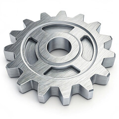 Brushed metal gear 3D rendering symbolizing industrial progress, mechanical precision, and technological advancement