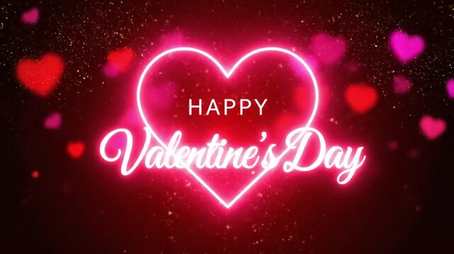 Captivating neon glowing heart graphic, illuminated with radiant pink and red light, adorned with sparkling bokeh for a beautiful declaration of affection and romantic celebration