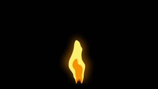 4k video 2D handmade cartoon animation of candle fire, start burning, looping part, blowing out a candle on alpha channel transparent background