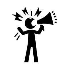 man shouting into a megaphone, important message, loudspeaker icon