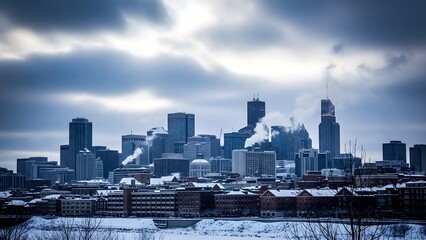 City skyline winter scene