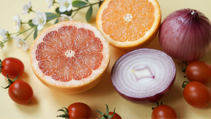 Fruit and Vegetable Still Life Arrangement