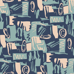 Seamless Abstract Geometric Pattern with Modern Brush Shapes