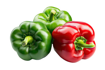 Fresh bell peppers, green and red, isolated on transparent background
