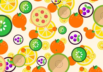 Seamless Fruit Pattern Background with Colorful Flat Icons
