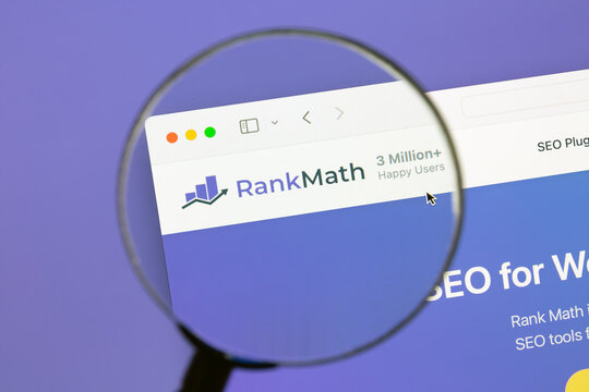 Ostersund, Sweden - Jan 12, 2026: Rank Math website. Rank Math is a freemium WordPress plugin that acts as an all-in-one Search Engine Optimization SEO toolkit