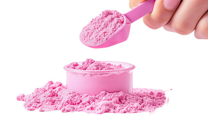 Hand scooping pink powder from container