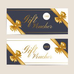 A gift voucher with a realistic bow. Vector illustration