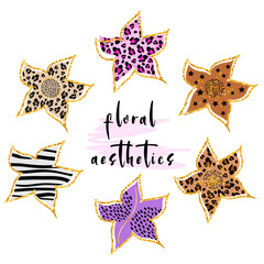  Illustration of various beautiful flowers on a white background.