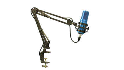 Blue Condenser Microphone on Black Scissor Arm Stand
