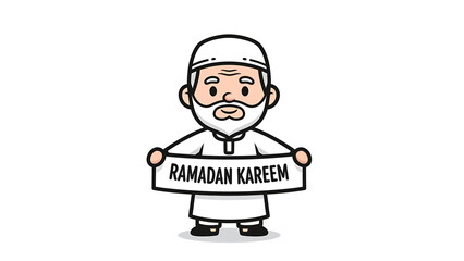 Obraz premium Ramadan Kareem Muslim Man Holding Banner.