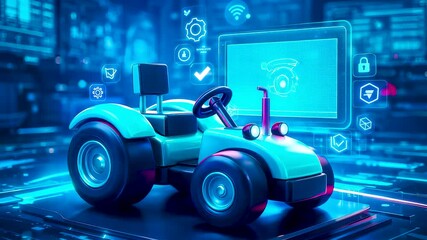 Autonomous Electric Tractor with Smart Farming Control Dashboard Showing Precision Agriculture Technology and Modern Field Management - Powered by Adobe