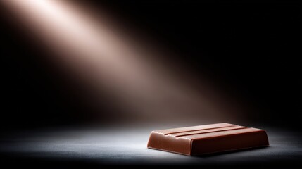 Chocolate bar illuminated by soft light, showcasing rich texture and glossy surface, creating an enticing atmosphere for dessert lovers and culinary enthusiasts