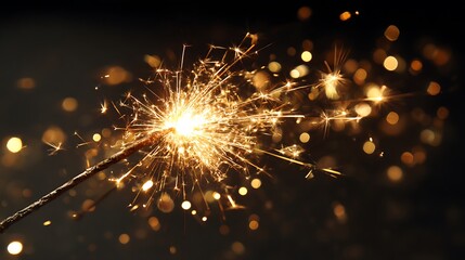 Obraz premium Close-up of a burning sparkler against a dark background, with blurred bokeh lights