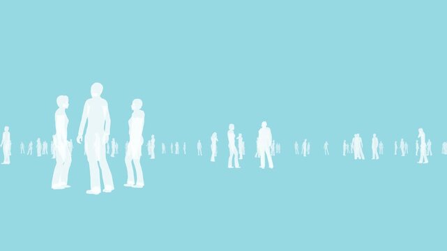 White transparent silhouettes of people on a blue bg 4k