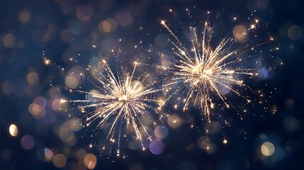 Fototapeta premium Golden fireworks exploding against a dark blue bokeh background, celebrating a special occasion