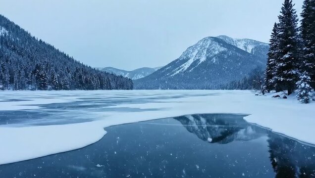 Cold Winter Lake Scene With Snow And Peaceful Atmosphere Video