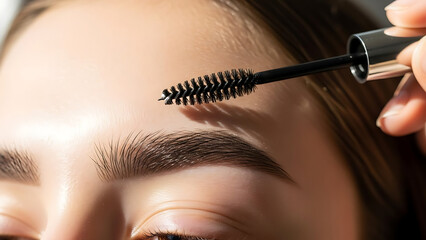 Woman applying mascara to eyelashes carefully.