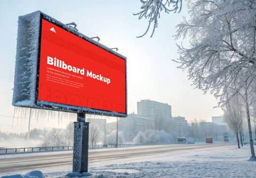 Winter Season Billboard Mockup on Urban Structure for Large-Scale Outdoor Advertising and Brand Visibility