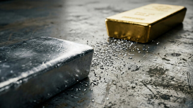 Close-up view of gold and silver bars on an industrial surface, symbolizing long-term value