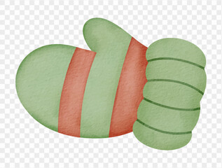 Watercolor green winter sock cozy illustration vector.