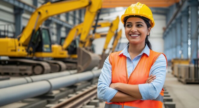 young indian female engineer standing confidently