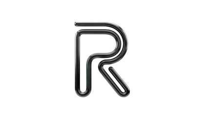 Black metal wire letter R with rounded edges