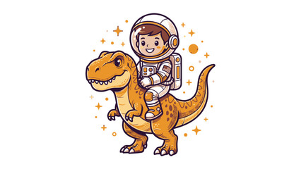 Fototapeta premium Cute astronaut riding a dinosaur in space.