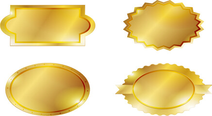 金色のメダルとエンブレムの装飾イラストセット、受賞・表彰・実績・高品質・ランキング表示に使える高級感のあるビジネス向けデザイン素材
