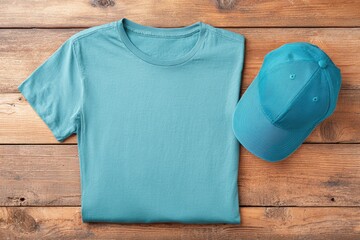 Baseball cap and blue t-shirt