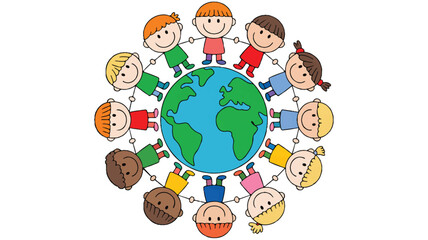 Children of the World Holding Hands Around Earth unity