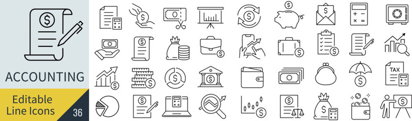 線の編集ができる会計に関するアイコンセット（アウトライン化していない）
