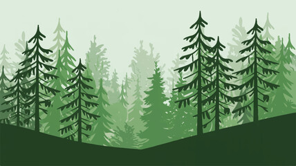 Fototapeta premium Evergreen Forest Landscape Silhouette with Layered Trees and Foggy Background Keywords: forest, trees, evergreen, nature, landscape