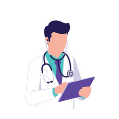 Fototapeta premium Doctor holding a tablet and wearing a stethoscope.