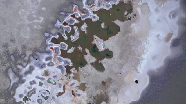 Aerial view of colorful saline pond at Salar de Antofalla