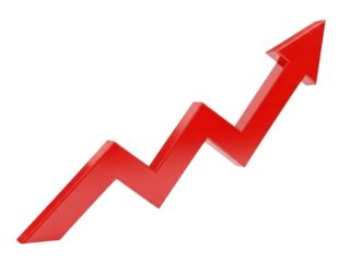 A vibrant red zigzag arrow rising against a white background isolated on transparent background