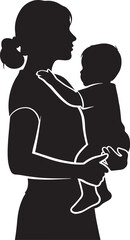 Silhouette Vector Illustration of a Mother Holding Her Baby