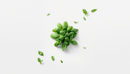 White backdrop with basil leaves, ideal for text overlay or culinary presentation