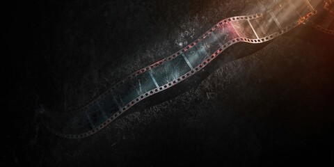 Old-fashioned film reel displayed on a dark backdrop, suitable for vintage-themed UI backgrounds