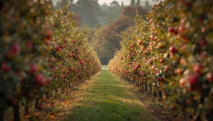 Obraz premium Idared apple trees in French orchard during harvest, with ripe apples ready for picking, highlighting seasonal farming