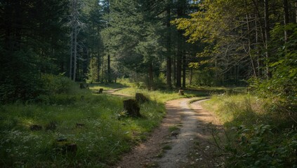 Obraz premium Trail made of wood planks in a wooded area designed for outdoor recreation and environmental conservation