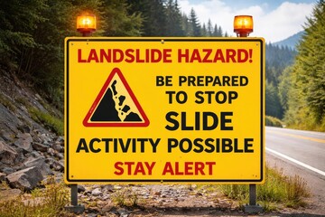 Obraz premium Sign displaying landslide hazard alert message