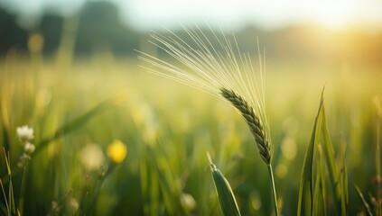 Fototapeta premium Kłosy żyta na polu uprawnym latem, skupienie się na rozwoju ziarna i przygotowaniu do zbioru