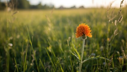 Orange Hawkweed flower blooming in a meadow in Maine, showcasing seasonal plant diversity for ecological preservation