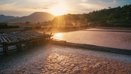 Traditional salt making in Nan Province Thailand involves boiling rock salt in ancient pits, cultural practice preservation
