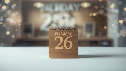 Calendar made of wood indicating February 26th, used for organizing daily activities and appointments