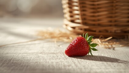 Sweet and ripe strawberry with fresh leaves, highlighting fiber-rich fruit for nutrition focus